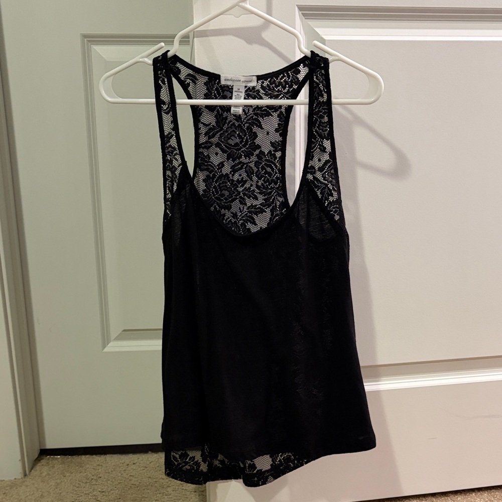 Ambiance Apparel Black Lace Racerback Tank